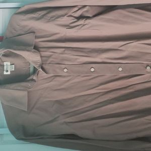 Mens Haggar Clothing Brown Vutton Down Dress Shirt